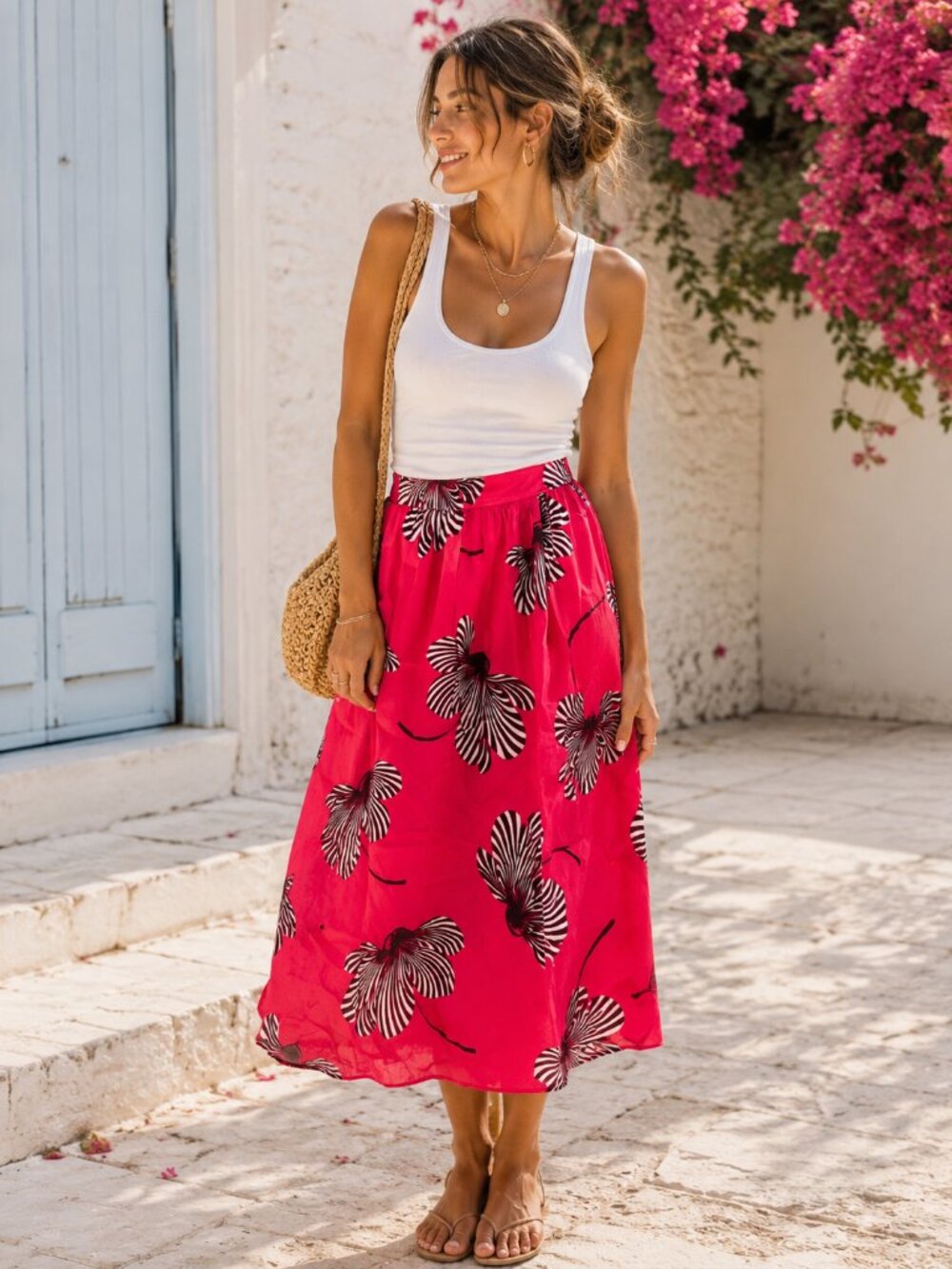 NWT Ann Taylor Sz 8 Red Floral A-Line Skirt